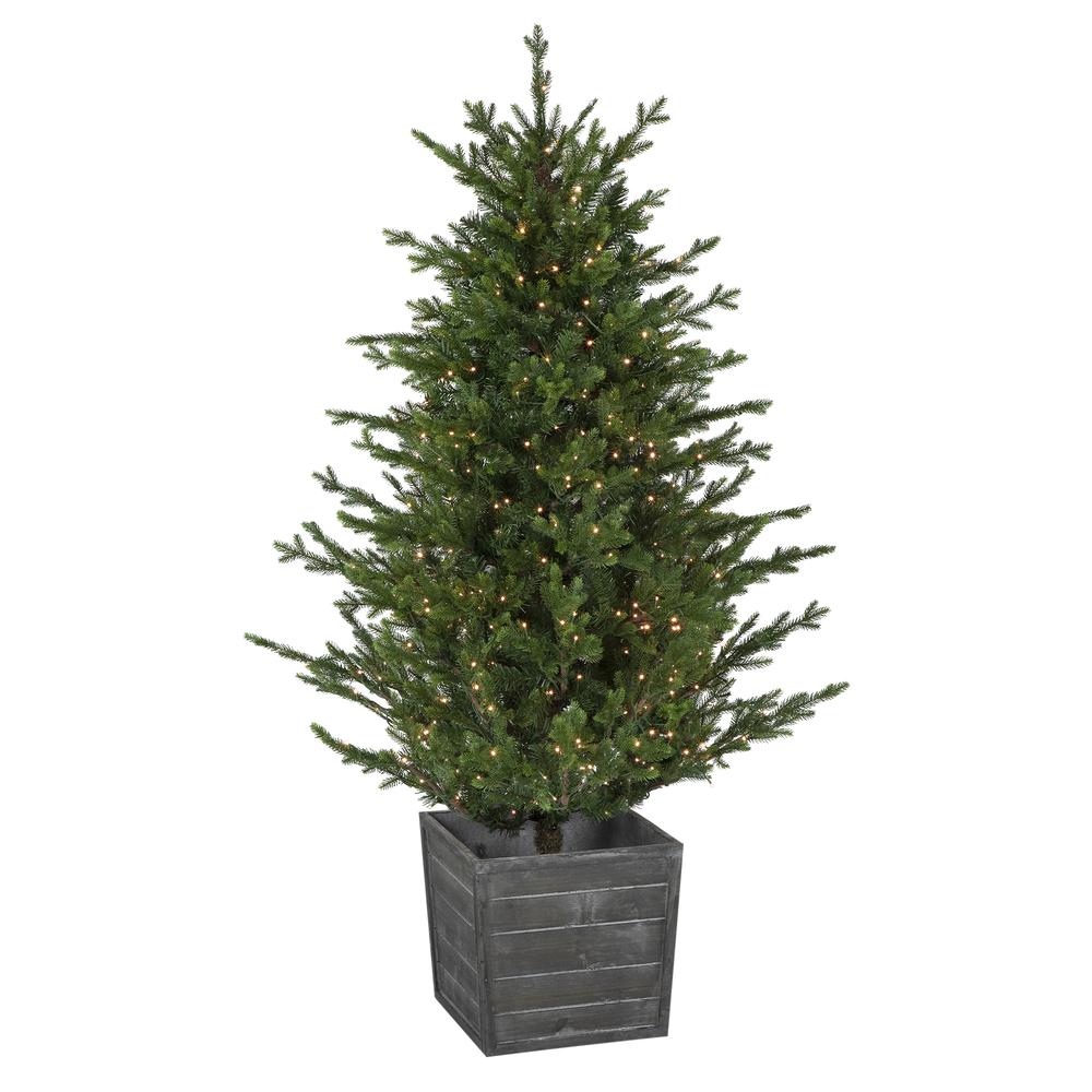 6' Pre-Lit Potted Deluxe Russian Pine Artificial Christmas Tree  Warm White LED Lights. Picture 1