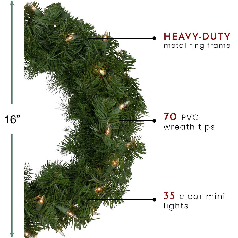 Deluxe Windsor Pine Artificial Christmas Wreath - 16-Inch  Clear Lights. Picture 4