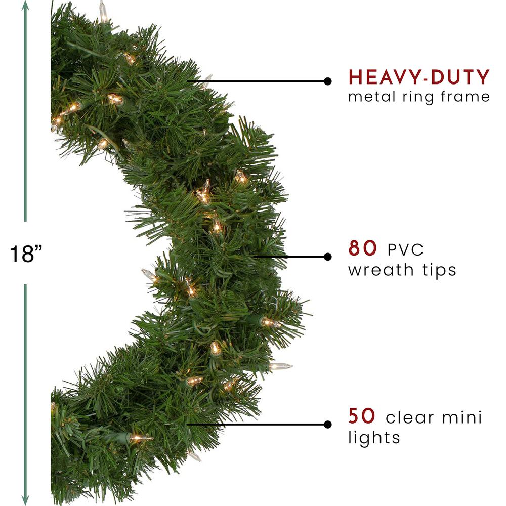 18" Deluxe Windsor Pine Artificial Christmas Wreath - Clear Lights. Picture 4