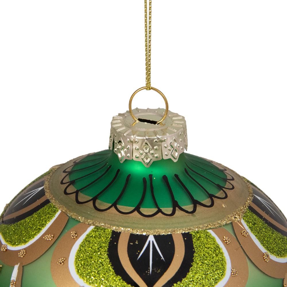 4.5" Green Gold Black Floral Bead and Jewel Glass Onion Christmas Ornament. Picture 3