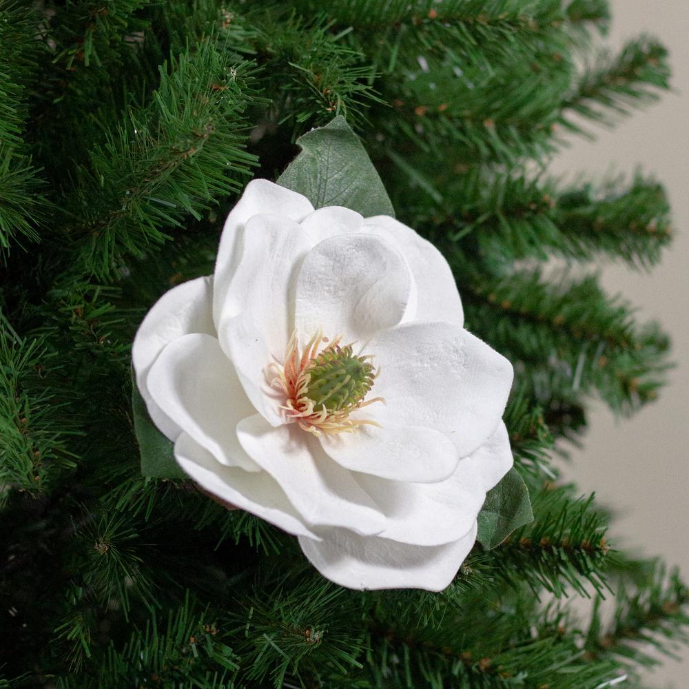 31" White and Green Artificial Magnolia Christmas Stem Decor. Picture 3