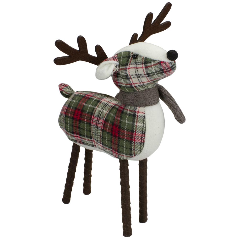 13.5" Red and Green Plaid Reindeer Christmas Decoration. Picture 1