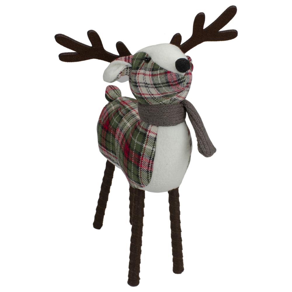 13.5" Red and Green Plaid Reindeer Christmas Decoration. Picture 4