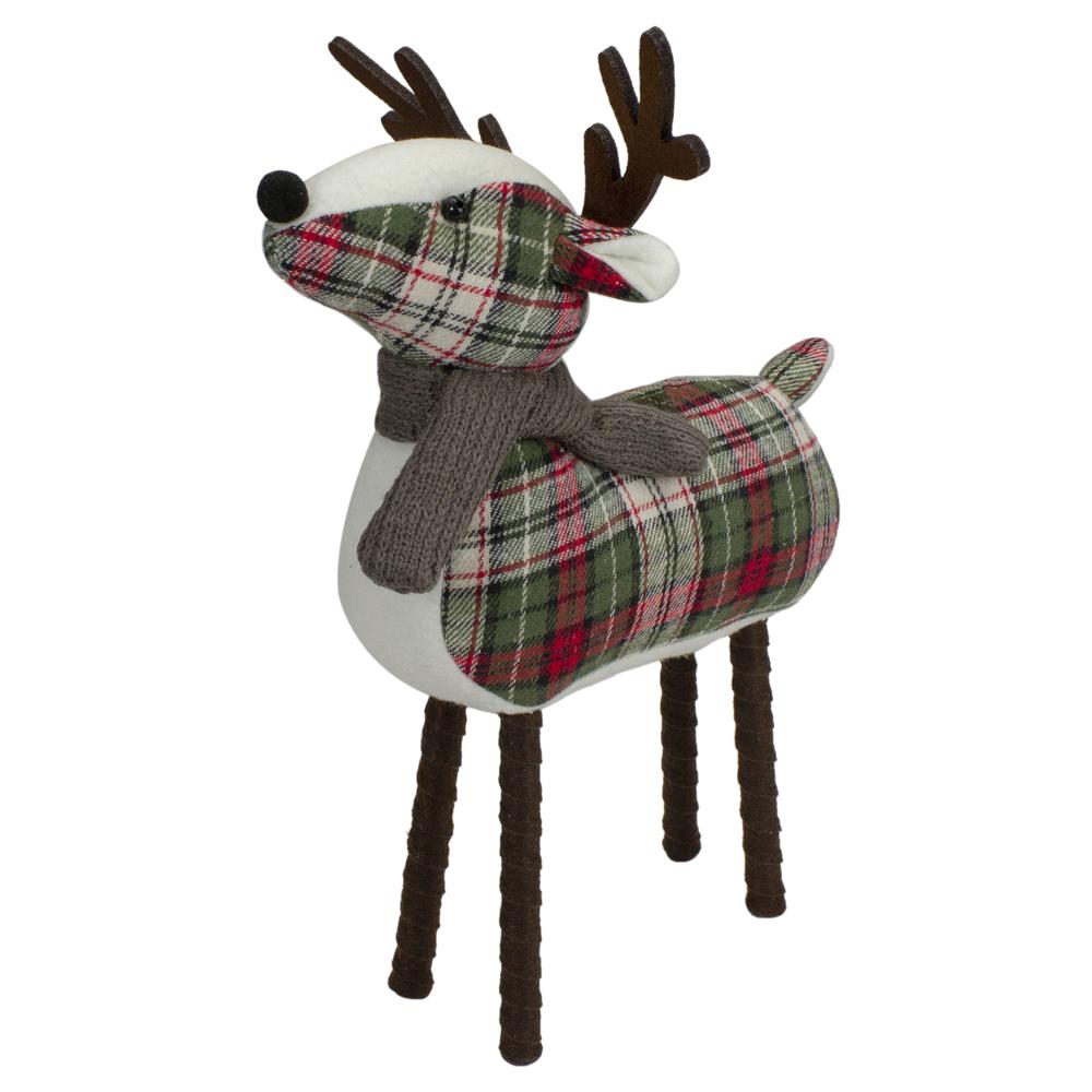 13.5" Red and Green Plaid Reindeer Christmas Decoration. Picture 3