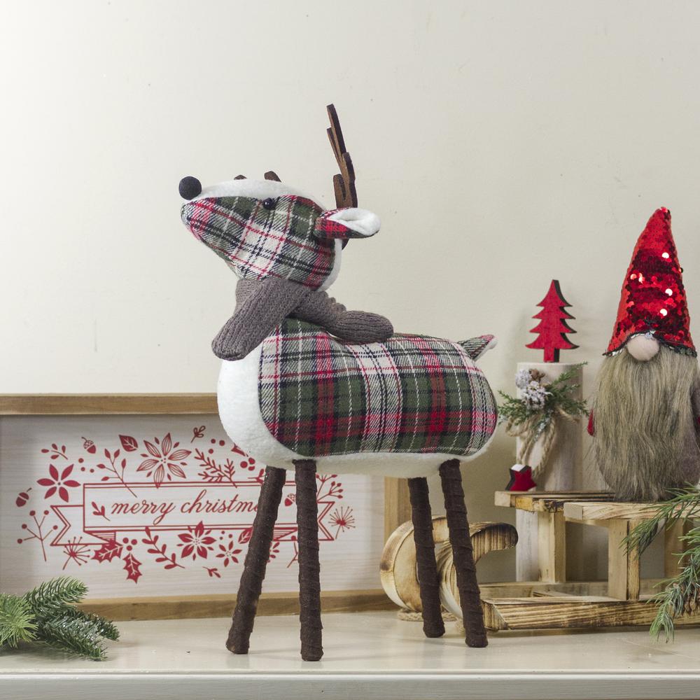 13.5" Red and Green Plaid Reindeer Christmas Decoration. Picture 2