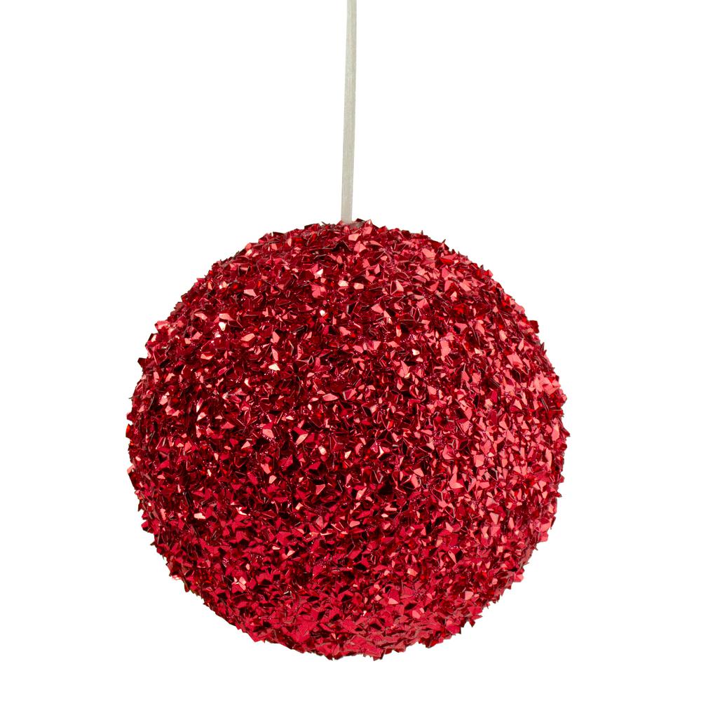 6" Red Glitter Christmas Ball Ornament. Picture 1