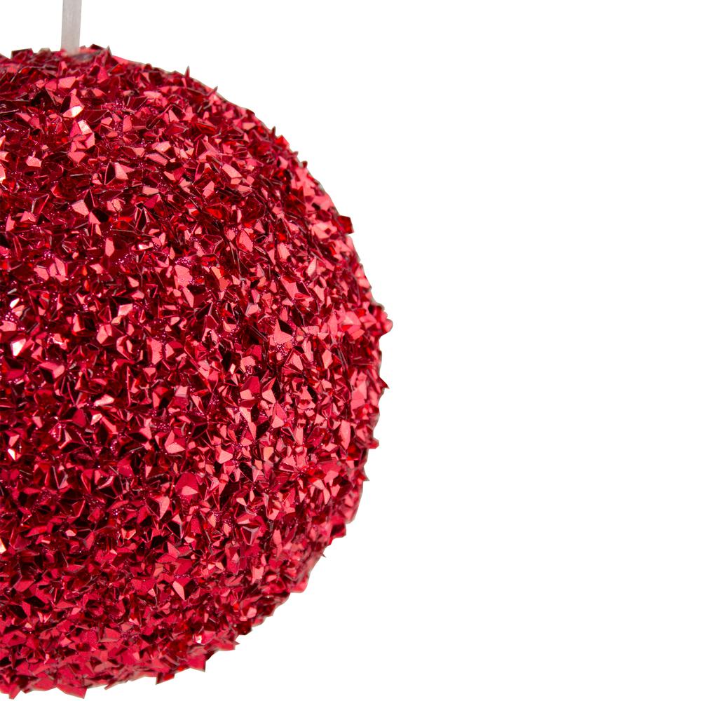 6" Red Glitter Christmas Ball Ornament. Picture 3