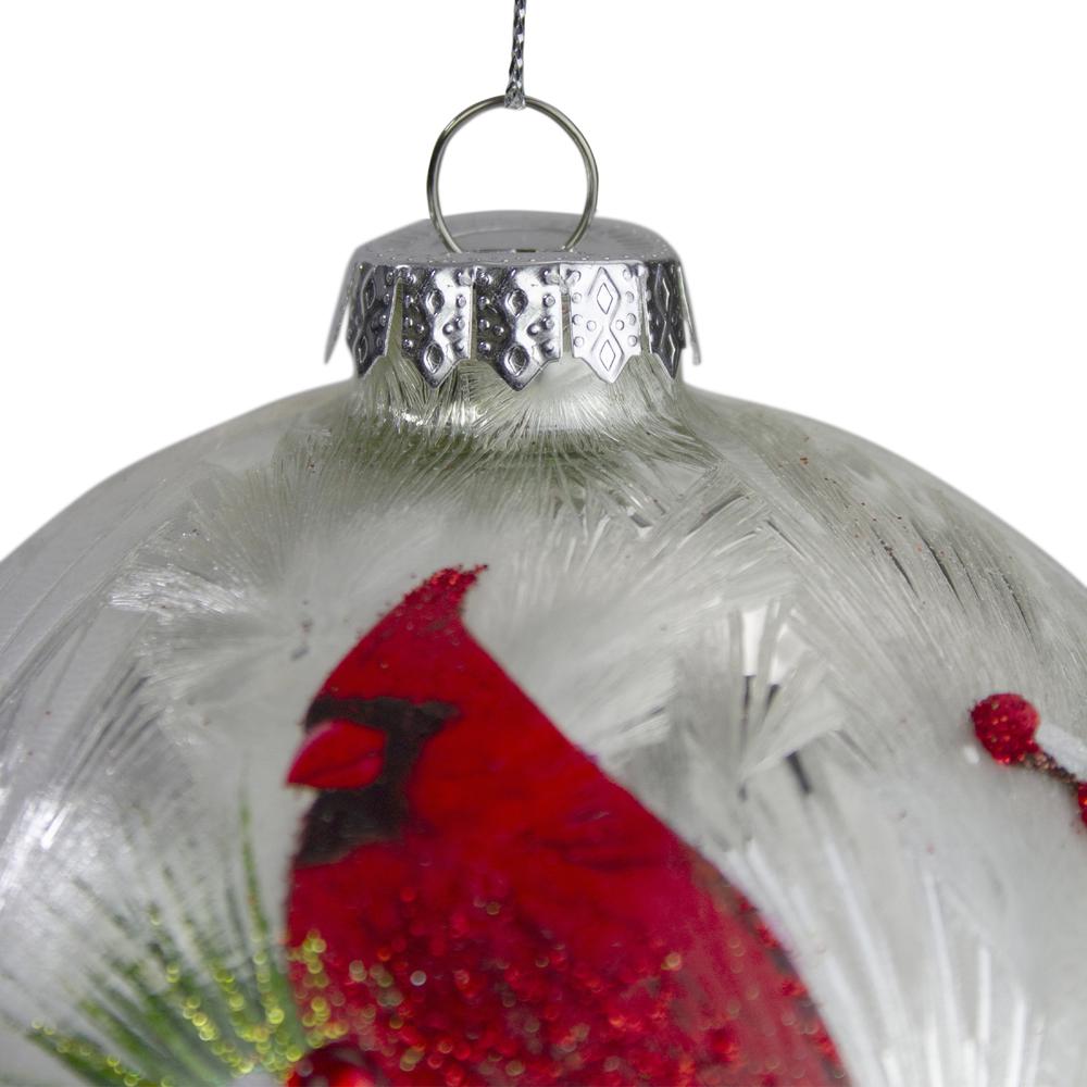 4.5" Red Cardinals and Pine Cones Glass Christmas Ornament. Picture 3