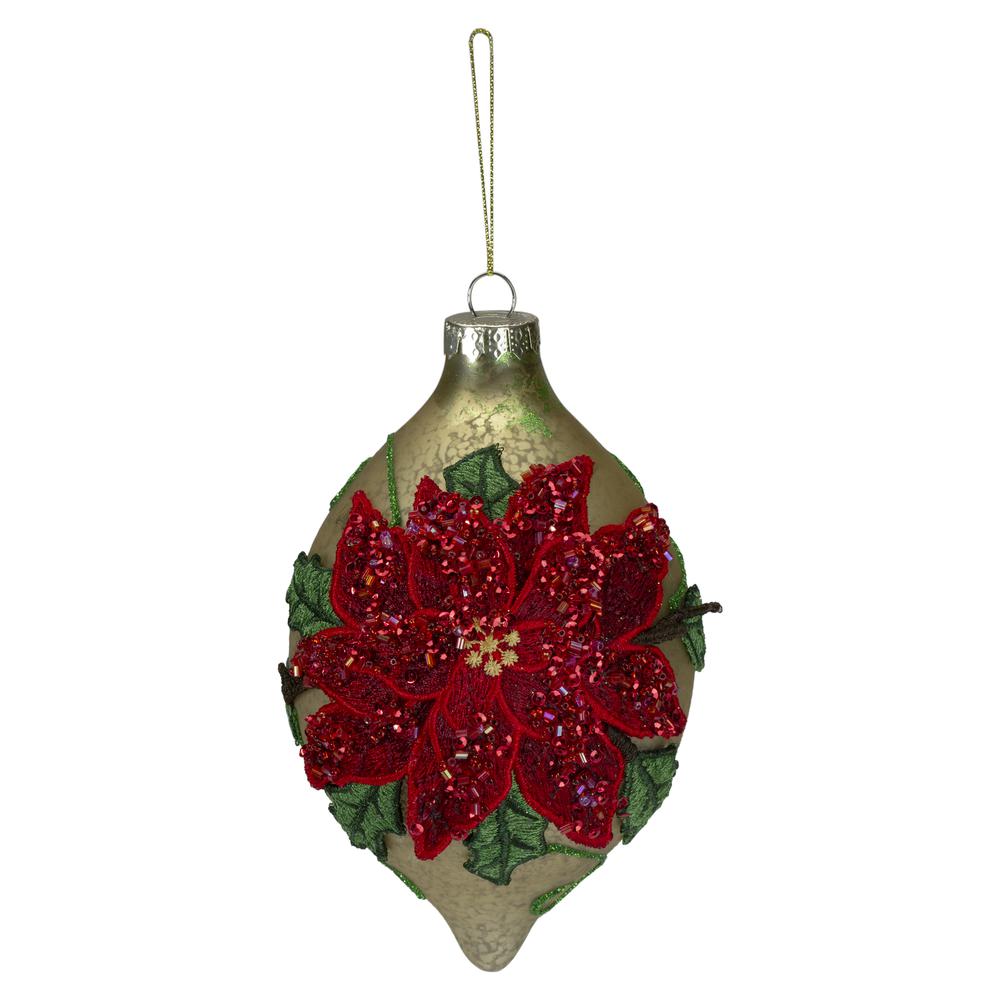 6.5" Red and Gold Poinsettia Finial Christmas Ornament. Picture 1