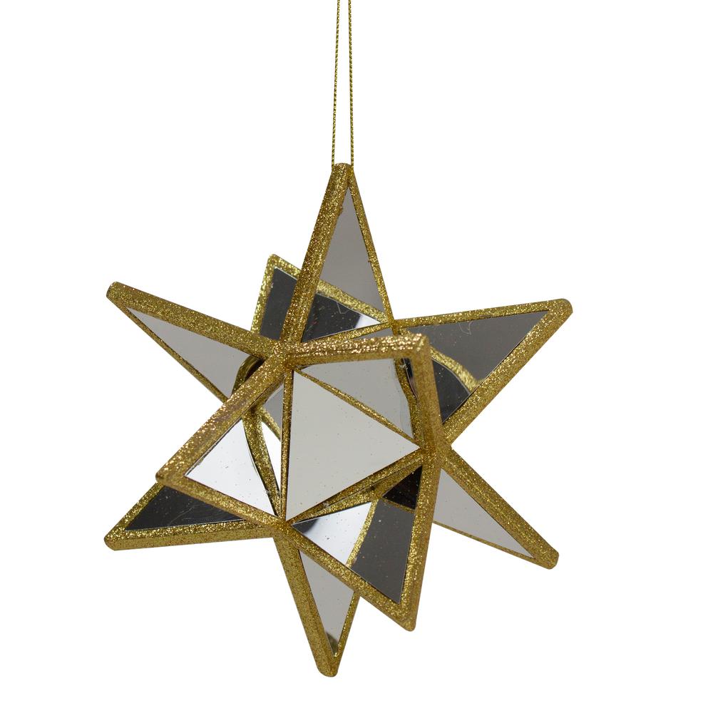 6" Gold Mirrored Three Dimensional Star Christmas Ornament. Picture 1