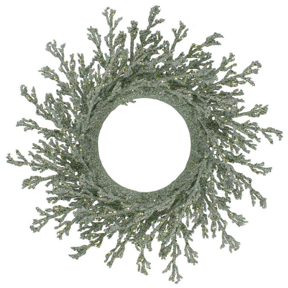 20" Green Glittered Artificial Coral Christmas  Wreath. Picture 1