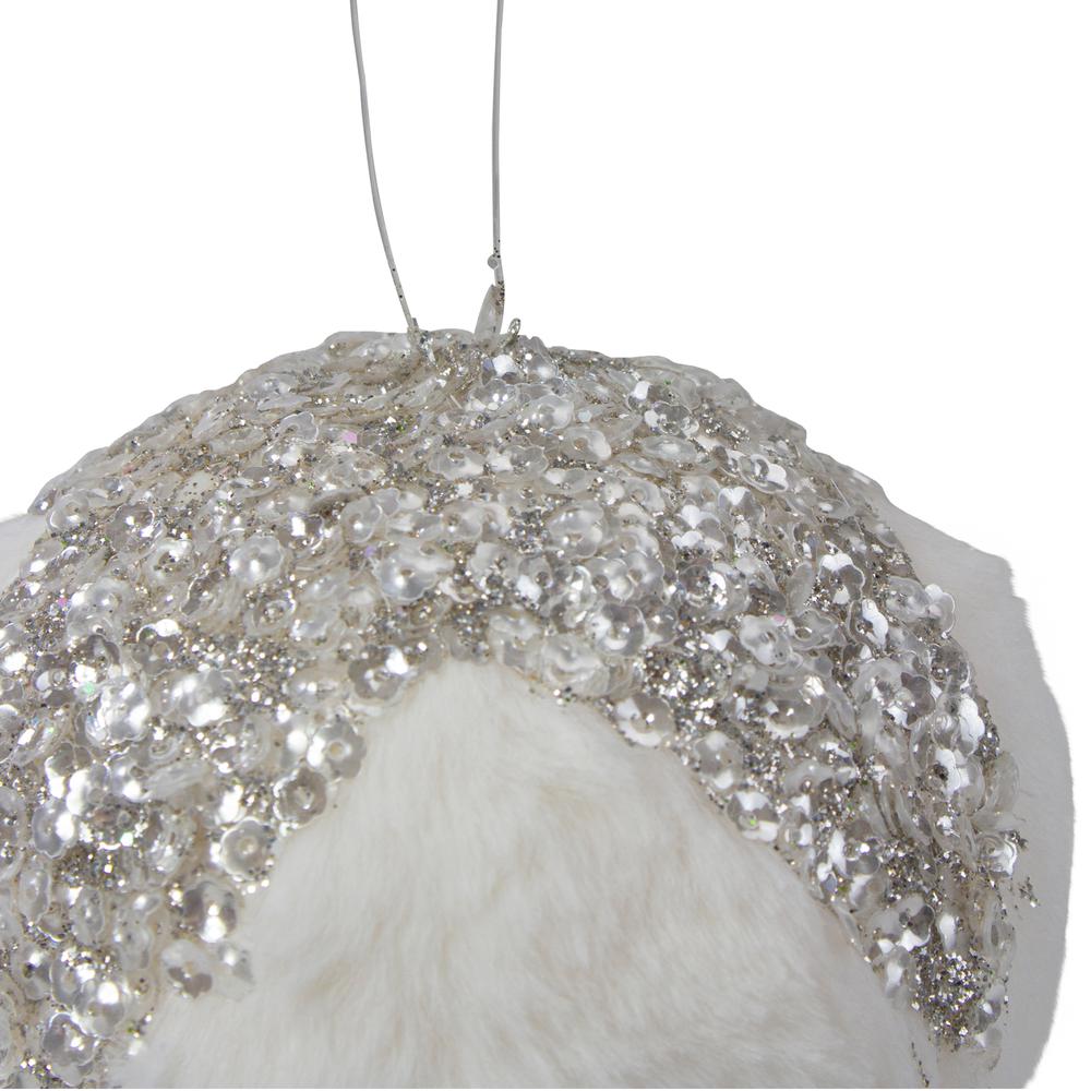 4.25" White and Silver Faux Fur Christmas Ornament. Picture 3