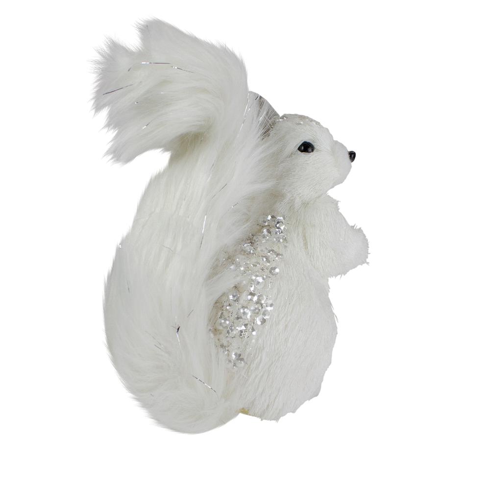 9" White Squirrel with Silver Gems Christmas Tabletop Decoration. Picture 2