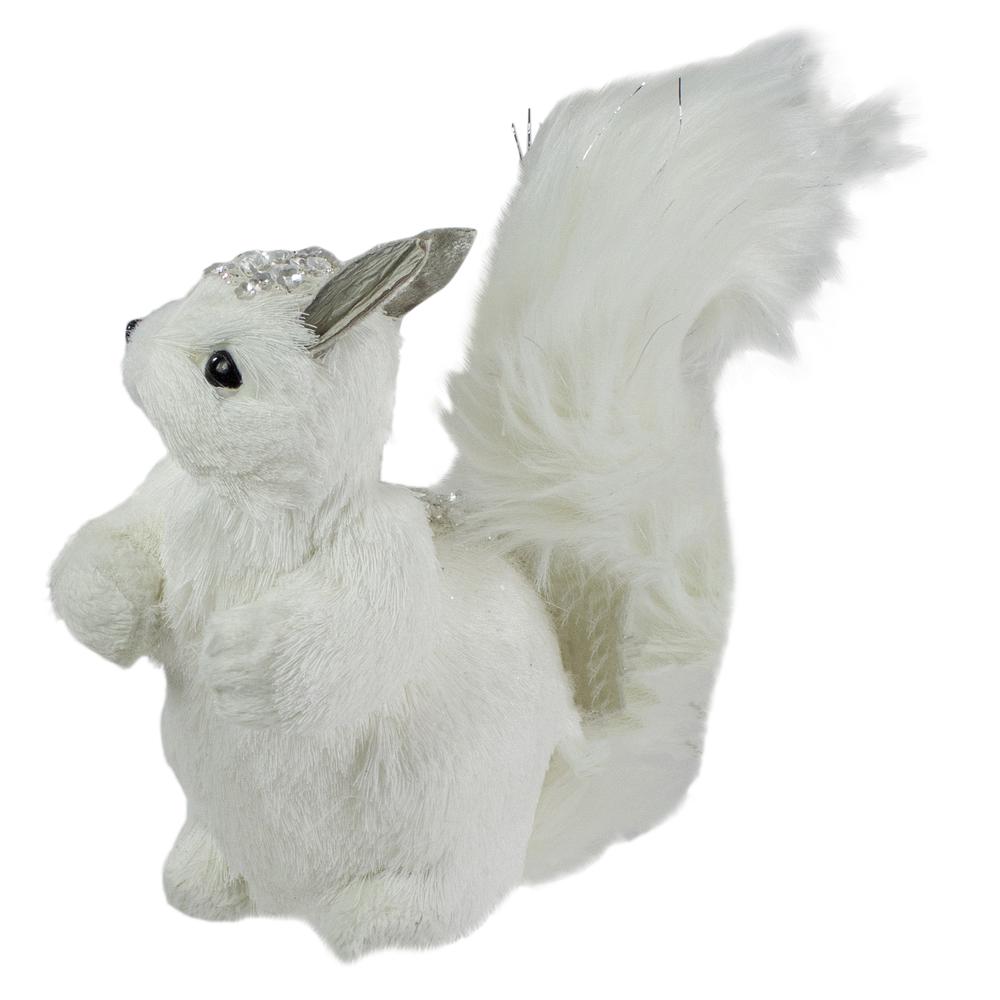 9" White Squirrel with Silver Gems Christmas Tabletop Decoration. Picture 4