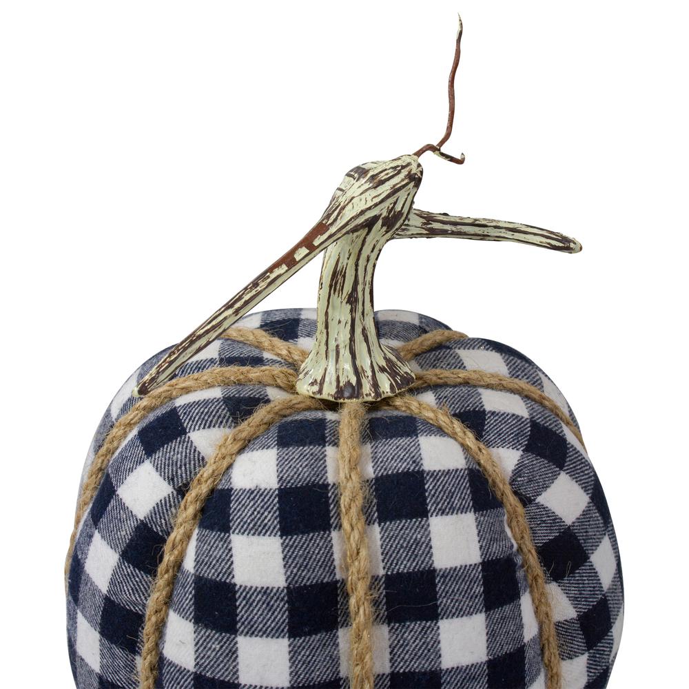 Dark Blue and White Plaid Fall Harvest Tabletop Pumpkin. Picture 3
