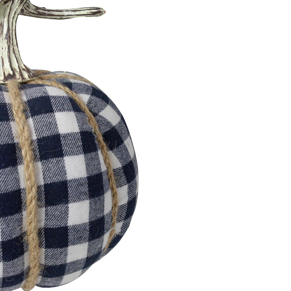 Dark Blue and White Plaid Fall Harvest Tabletop Pumpkin. Picture 4