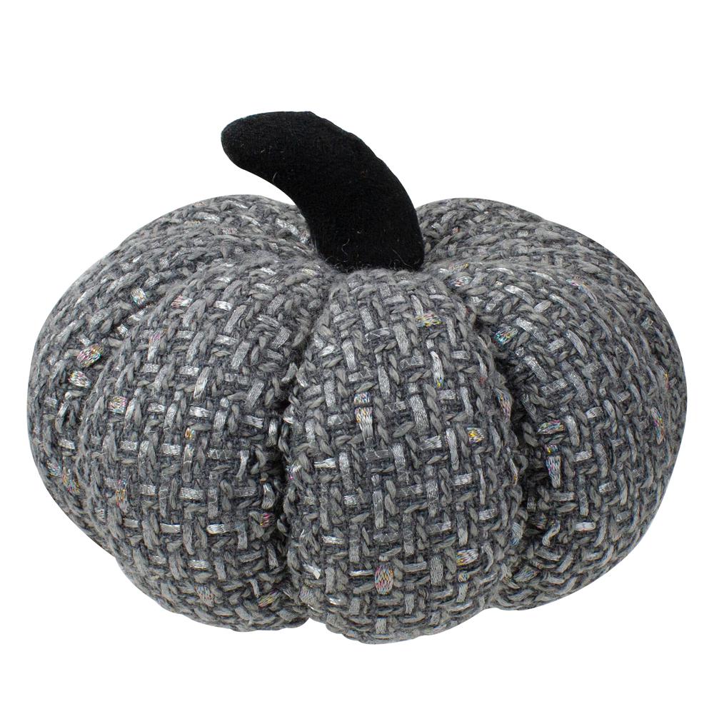 7.5" Gray Knitted Fall Harvest Tabletop Pumpkin. Picture 1