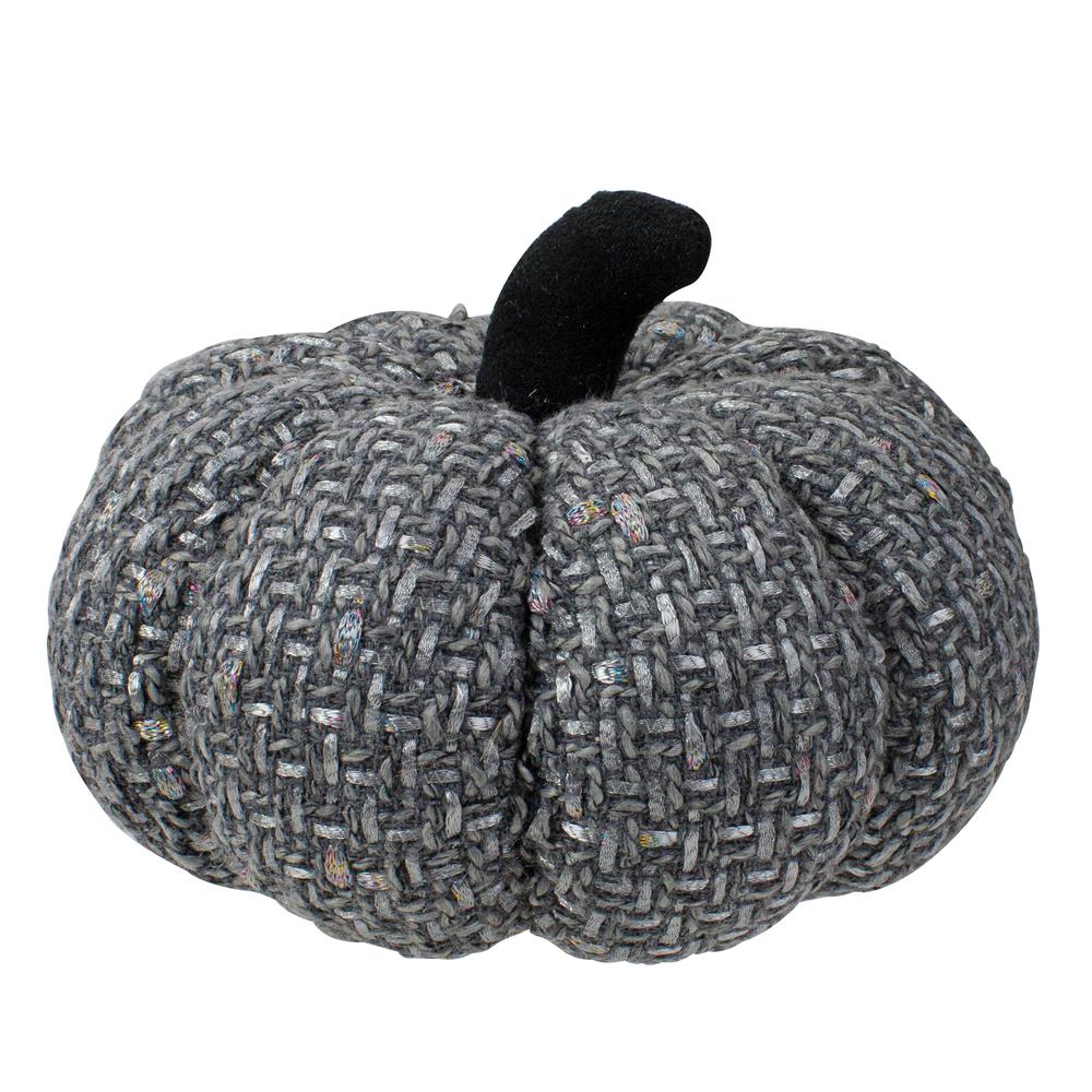 7.5" Gray Knitted Fall Harvest Tabletop Pumpkin. Picture 2