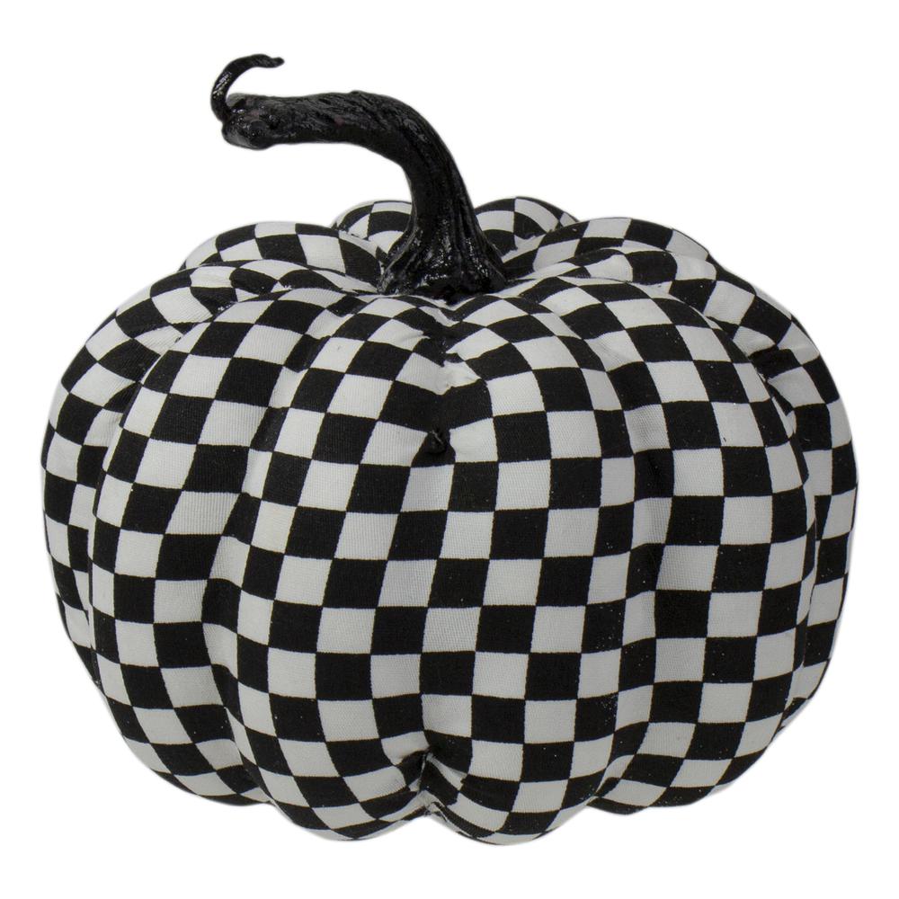 6.5" White and Black Plaid Fall Harvest Tabletop Pumpkin. Picture 2