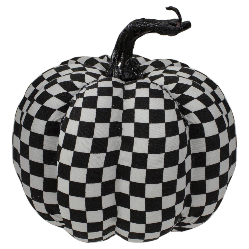 6.5" White and Black Plaid Fall Harvest Tabletop Pumpkin. Picture 1