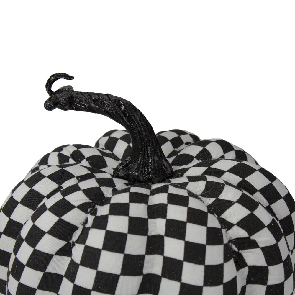 6.5" White and Black Plaid Fall Harvest Tabletop Pumpkin. Picture 3