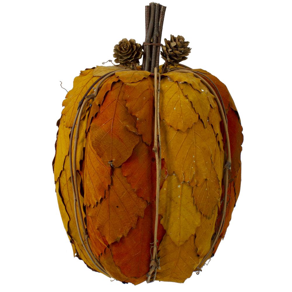 9.75" Orange and Brown Fall Harvest Tabletop Pumpkin. Picture 1