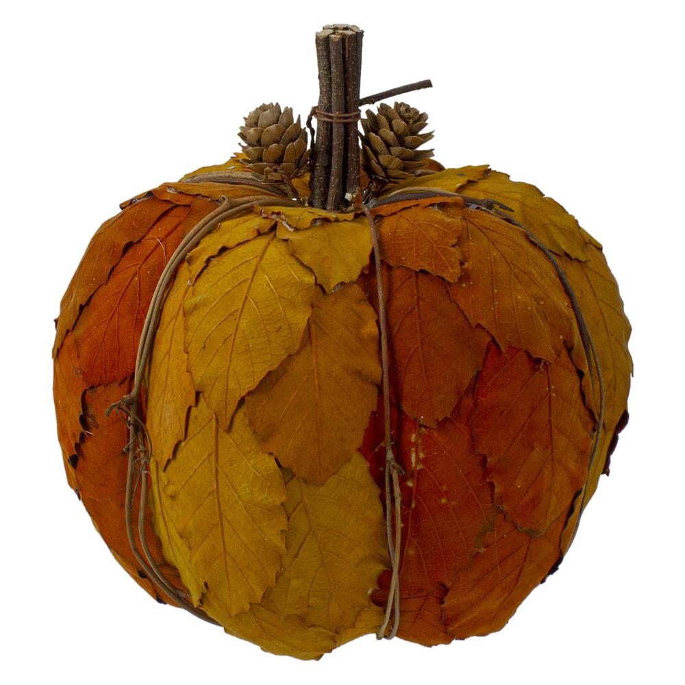 7.5" Orange and Brown Fall Harvest Tabletop Pumpkin. Picture 1