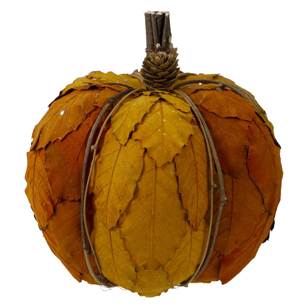 7.5" Orange and Brown Fall Harvest Tabletop Pumpkin. Picture 2