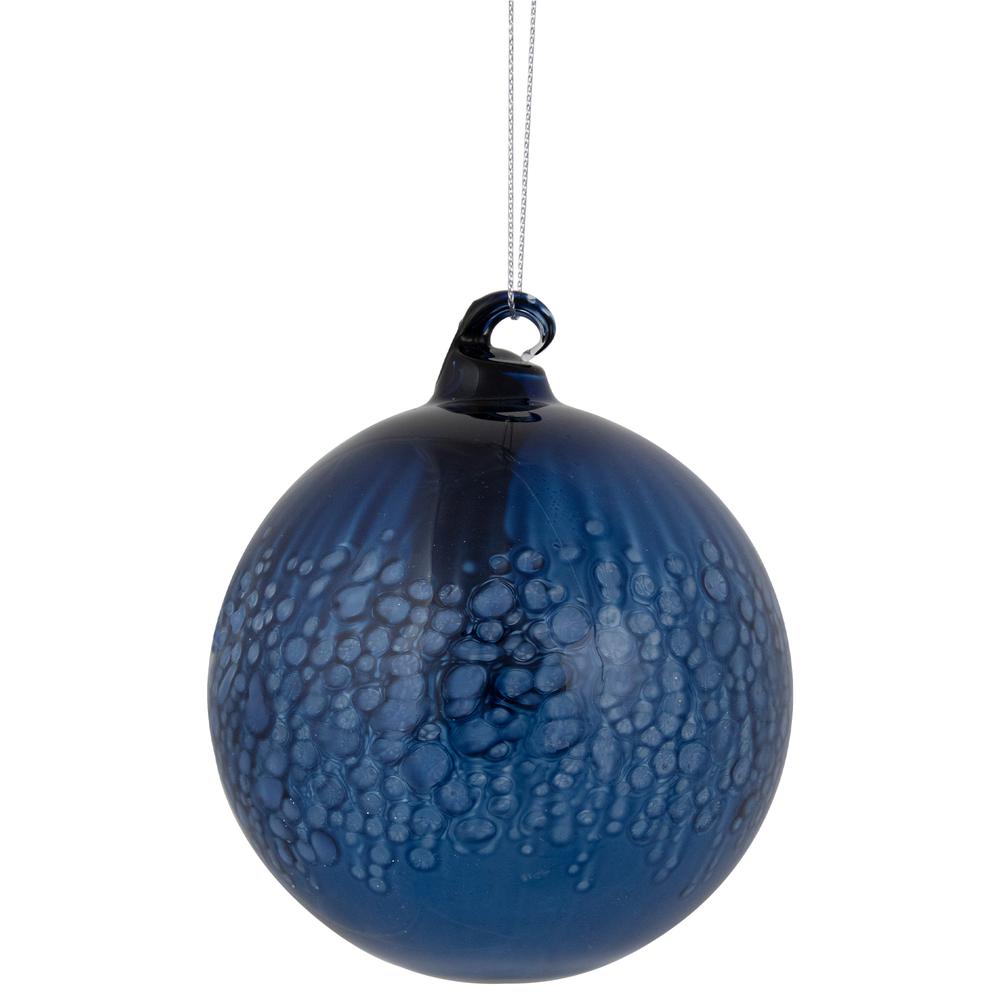 4.75" Blue Clear Glass Christmas Ball Ornament. Picture 1