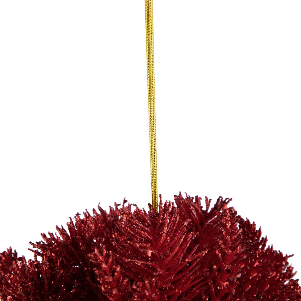 6" Red Glittered Pine Christmas Ball Ornament. Picture 4