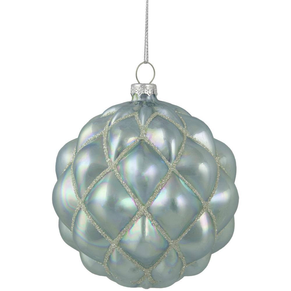4.5" Glittered Blue and Silver Glass Christmas Ball Ornament. Picture 1