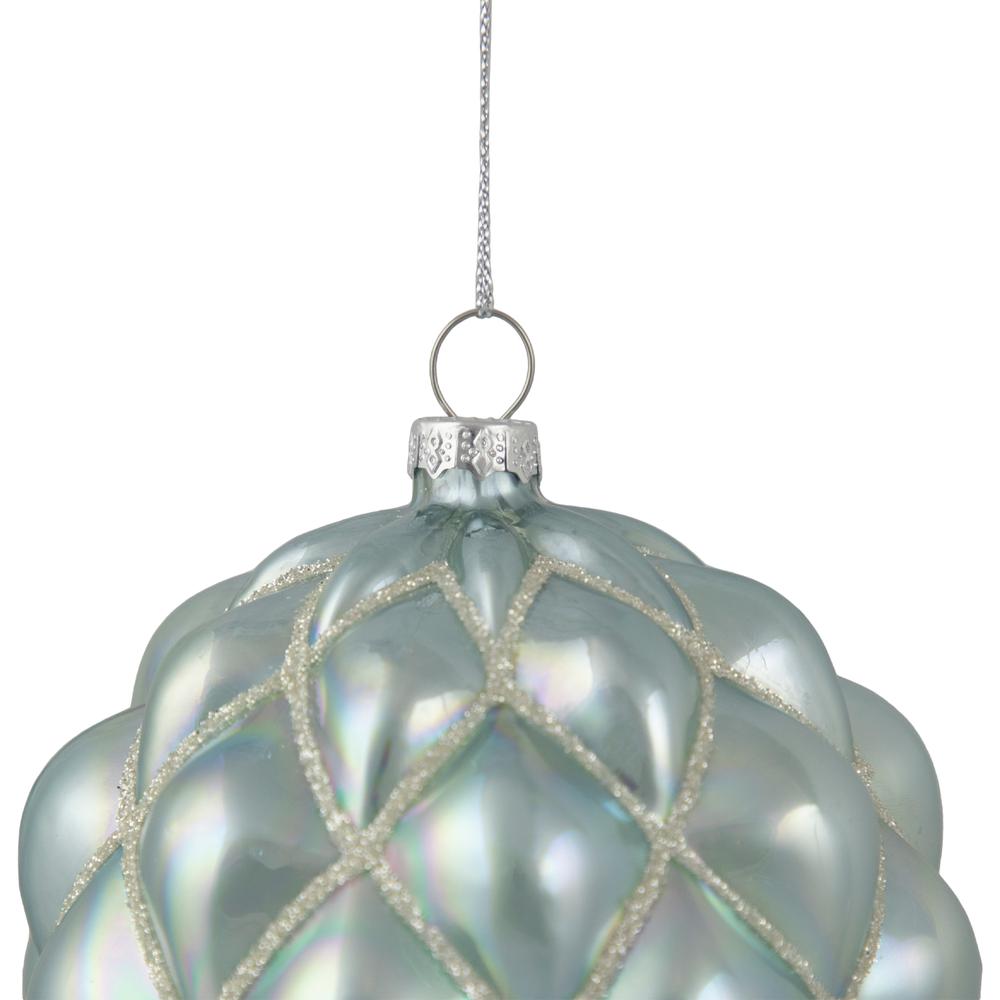 4.5" Glittered Blue and Silver Glass Christmas Ball Ornament. Picture 4
