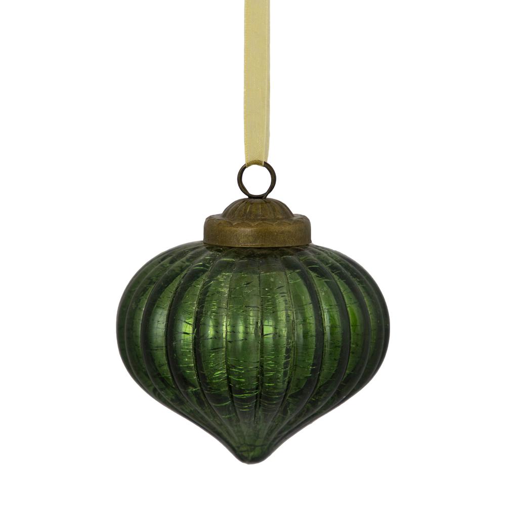 3" Green Crackle Glass Onion Christmas Ornament. Picture 1