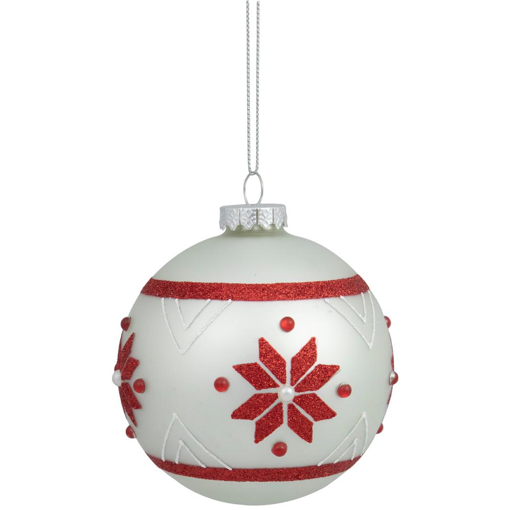 4" Glittered Snowflake Glass Christmas Ball Ornament. Picture 3