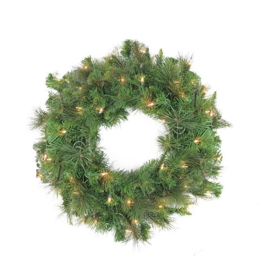 Pre-Lit Canyon Pine Artificial Christmas Wreath - 60-Inch  Clear Lights. Picture 1