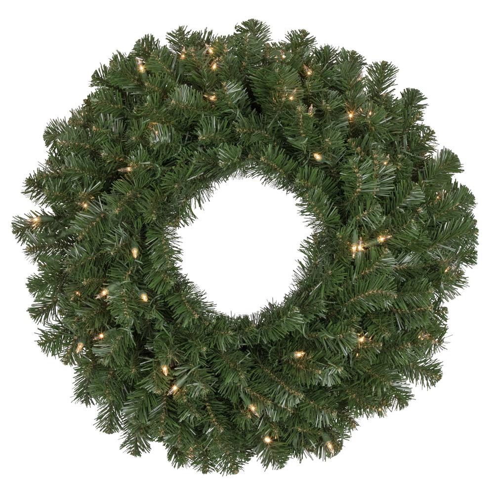 Pre-Lit Windsor Pine Artificial Christmas Wreath - 24-Inch  Clear Lights. Picture 1