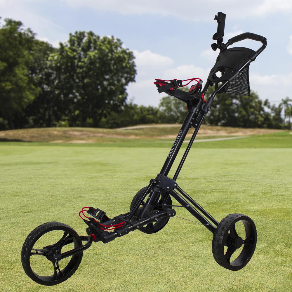 48" Black Easy Folding 3 Wheel Golf Bag Push Cart. Picture 2