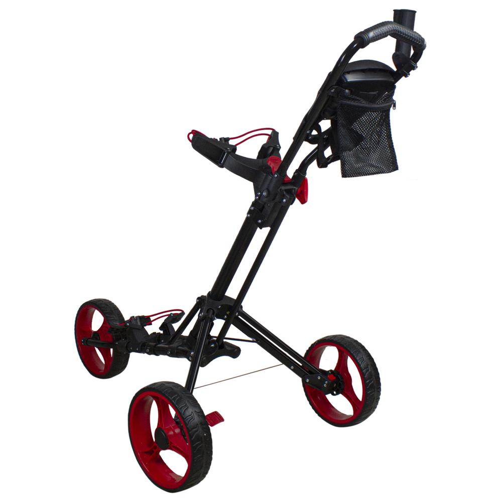 48" Black and Red Easy Folding 3 Wheel Golf Bag Push Cart. Picture 4