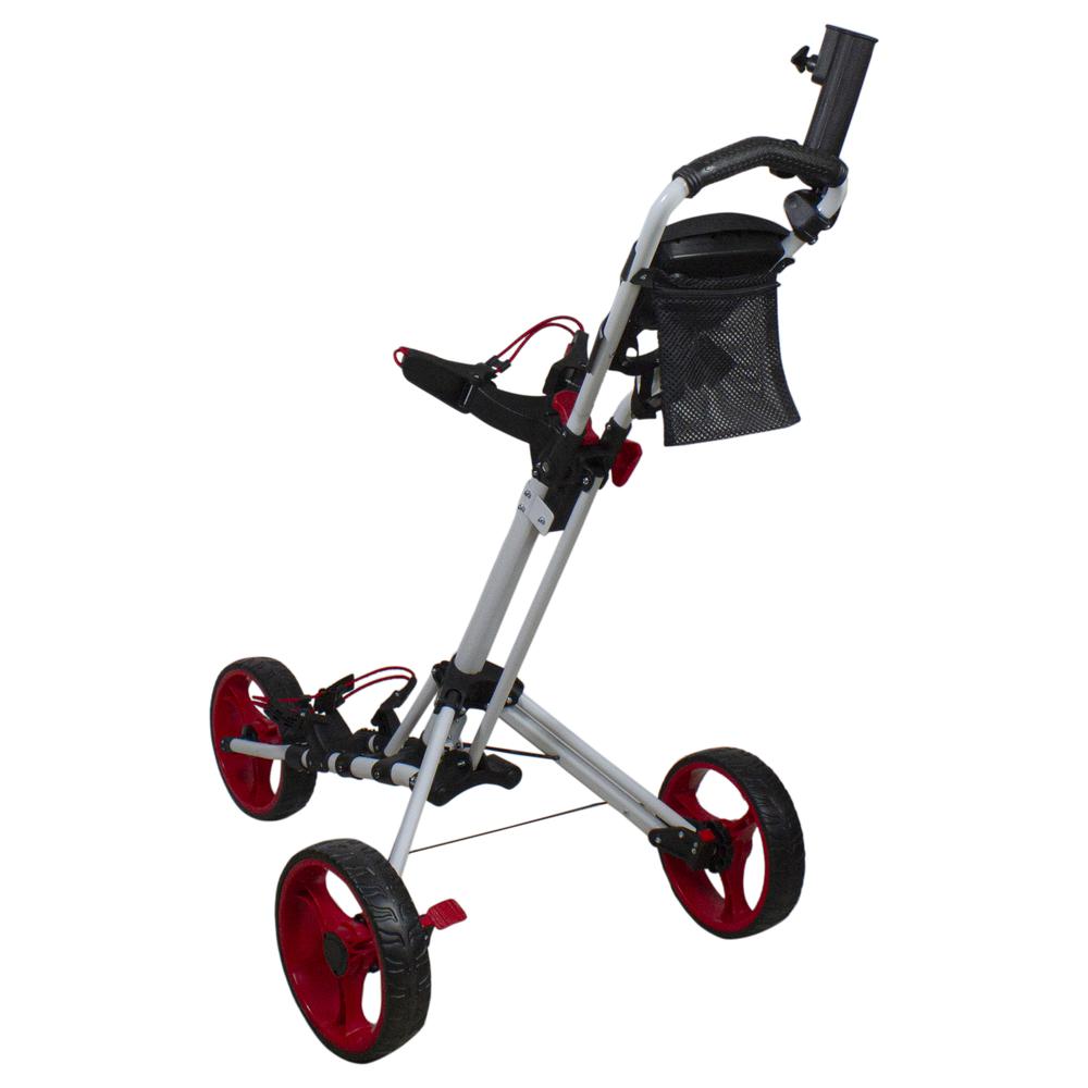 48" White and Red Easy Folding 3 Wheel Golf Bag Push Cart. Picture 4