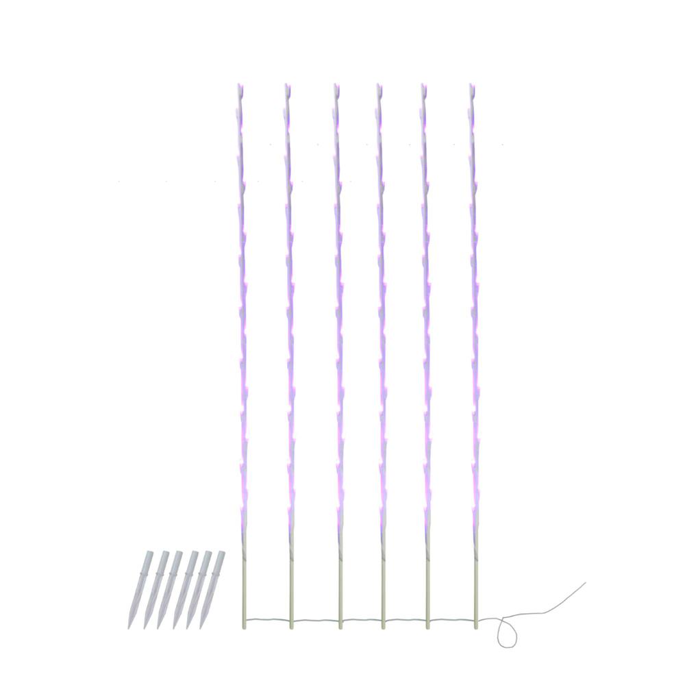 Set of 6 108 Purple LED Branch Patio and Garden Christmas Light Stakes - 8.5 ft White Wire. Picture 1