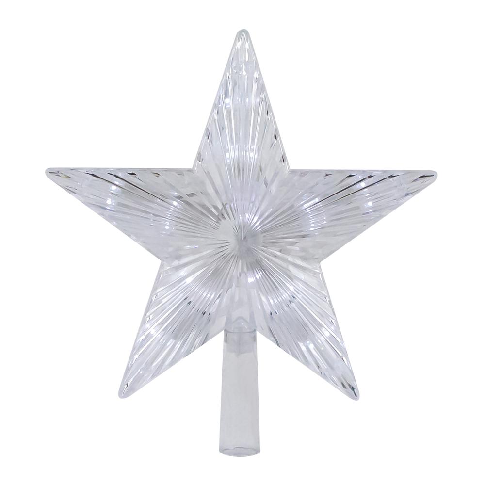 8.5" LED Lighted Clear 5 Point Star Christmas Tree Topper  White Lights. Picture 2