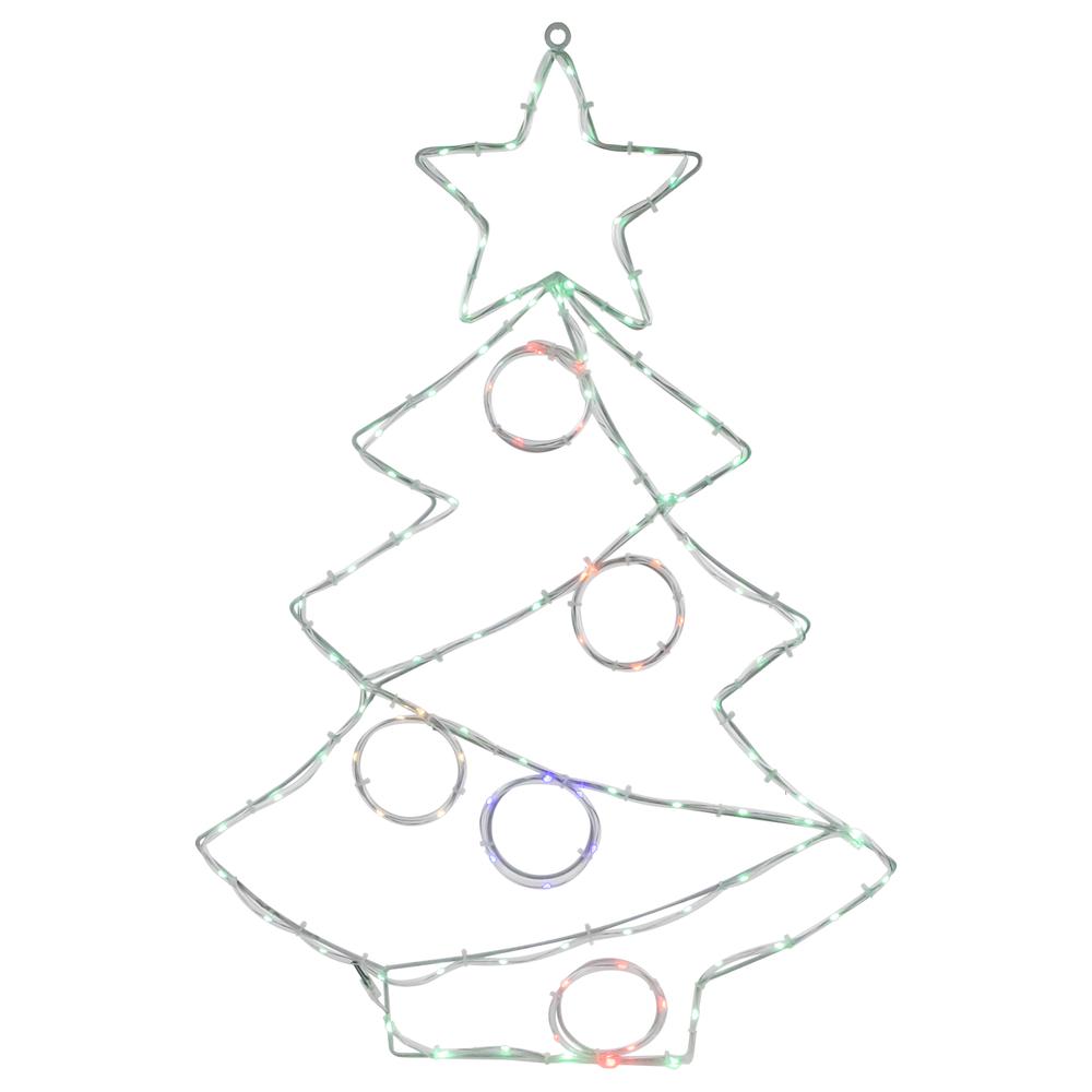 28" LED Lighted Christmas Tree with Ornaments Window Silhouette. Picture 2