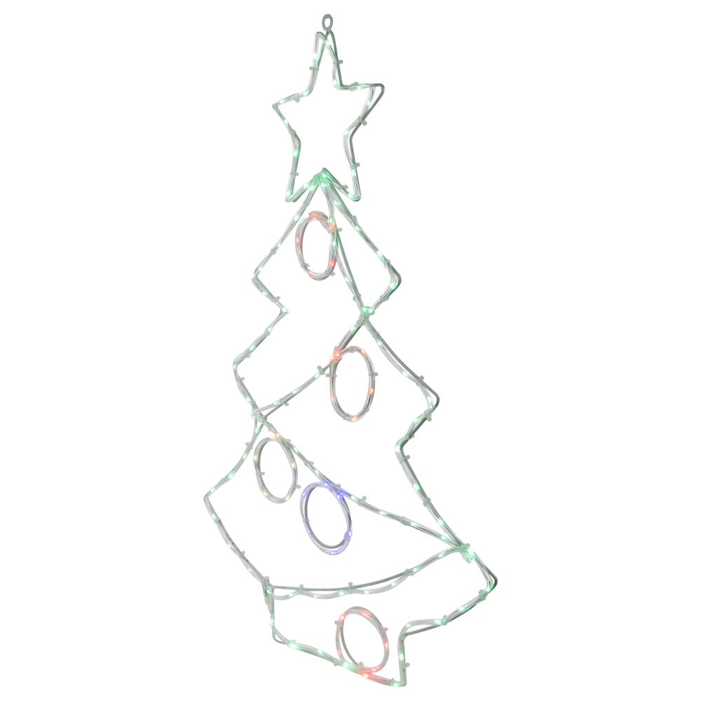 28" LED Lighted Christmas Tree with Ornaments Window Silhouette. Picture 4