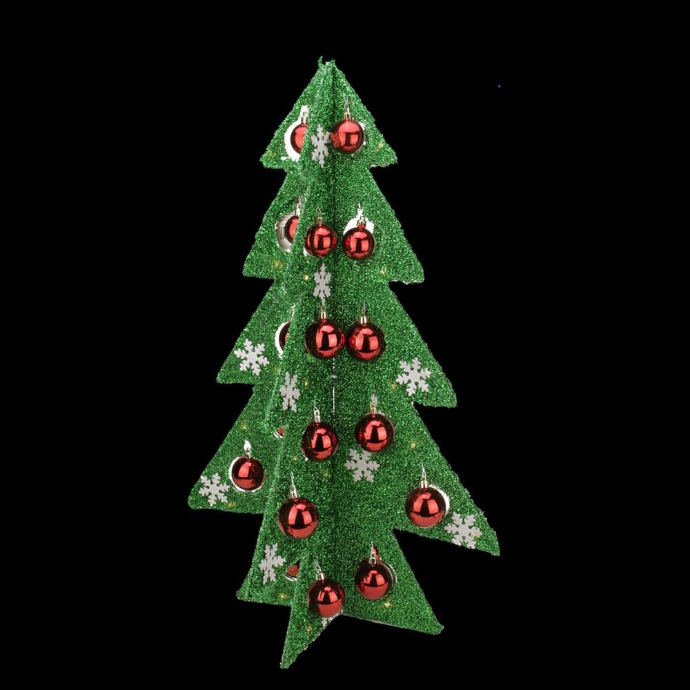 28" Pre-Lit Battery Operated Green and Red LED Christmas Tree Tabletop Decor. Picture 3