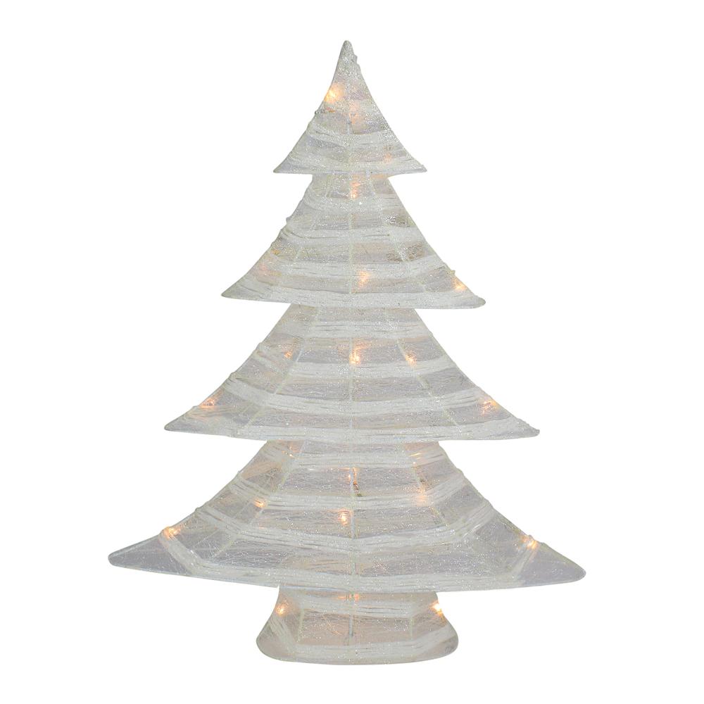 24.5" White and Silver Battery Operated Glittered LED Christmas Tree Tabletop Decor. Picture 1
