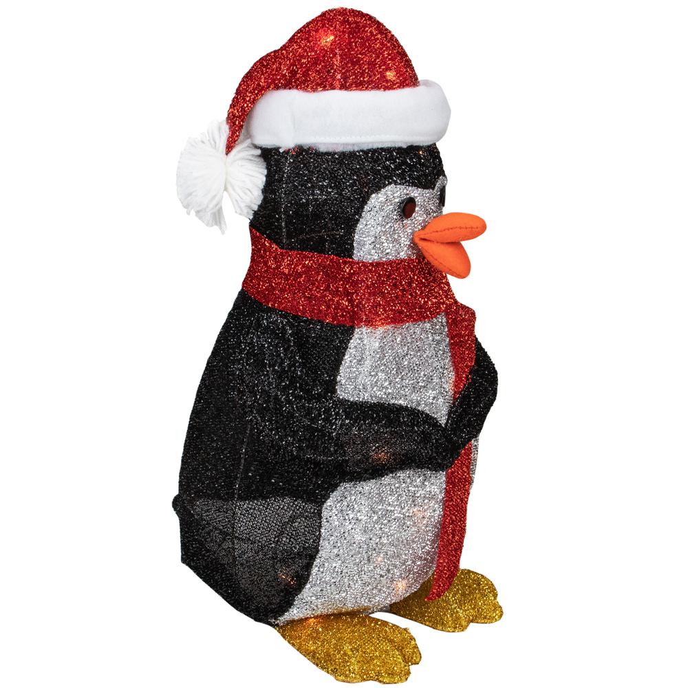 19.5" White and Red Lighted Penguin with Santa Hat Outdoor Christmas Decoration. Picture 2
