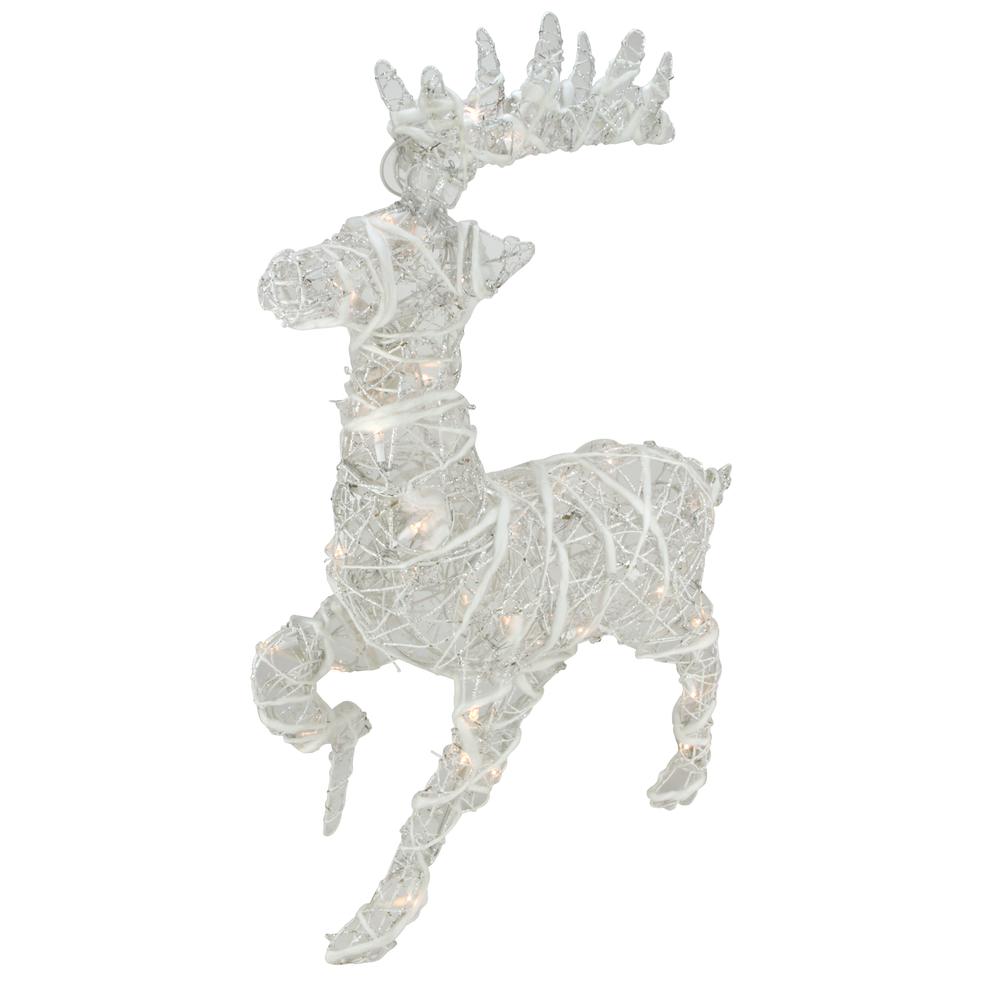 30" White and Clear Glittered Rattan Reindeer Outdoor Christmas Decoration. Picture 1