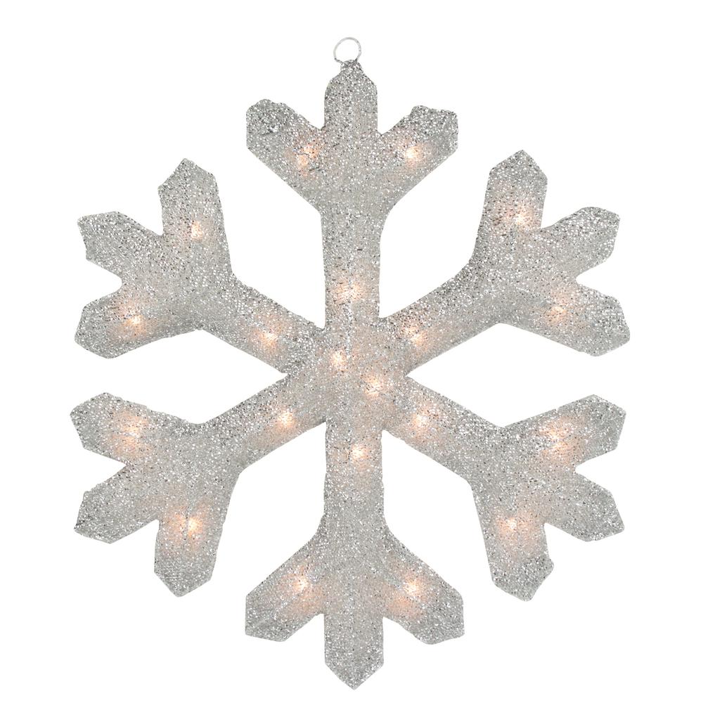 20" Silver Lighted Tinsel Christmas Snowflake Window Decor. Picture 1