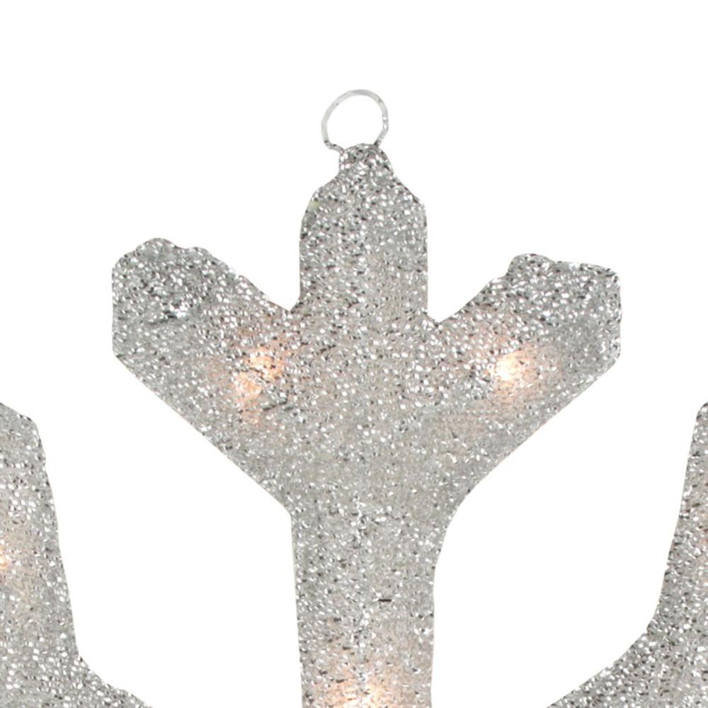 20" Silver Lighted Tinsel Christmas Snowflake Window Decor. Picture 3