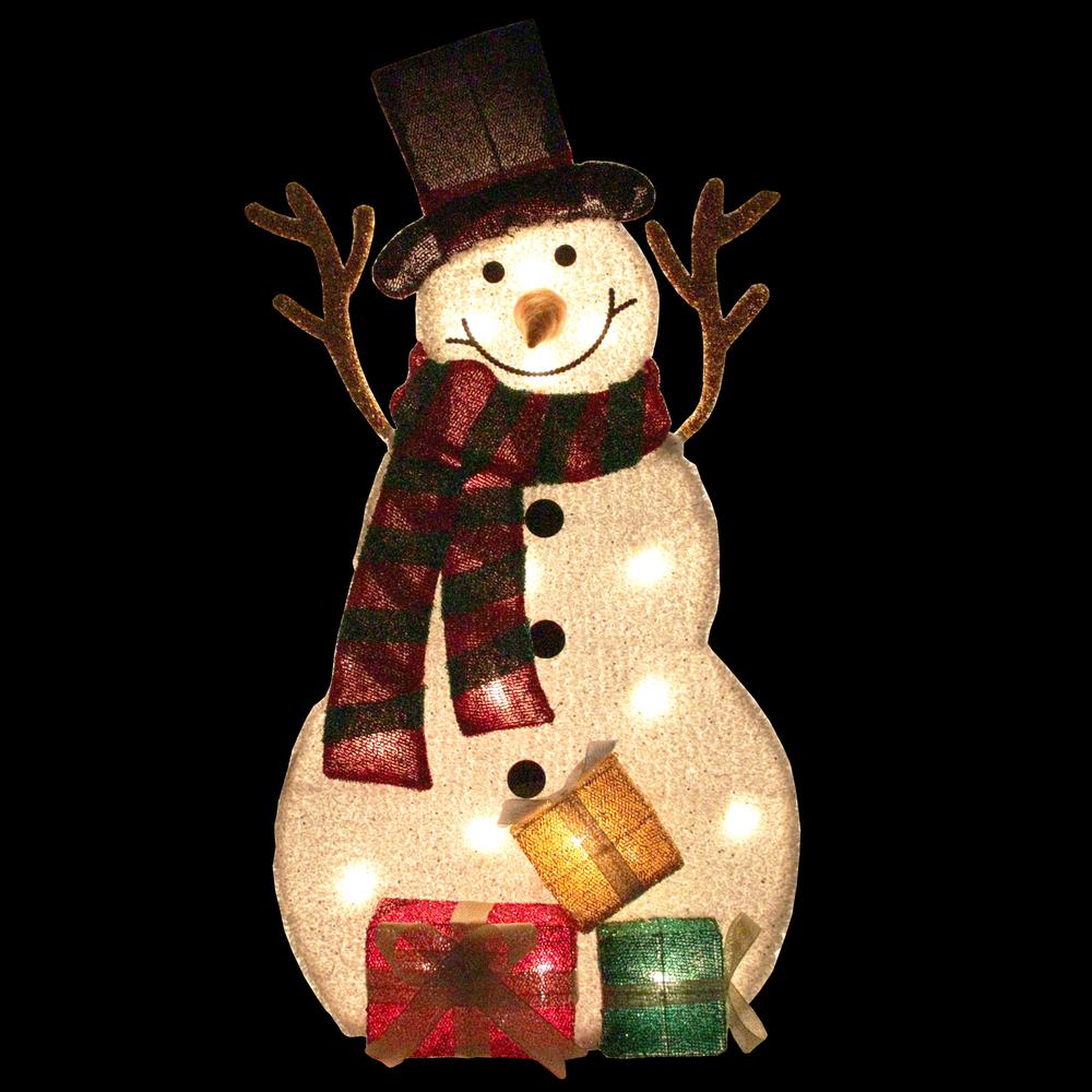 31" Pre-Lit White and Black Snowman with Gifts Outdoor Christmas Decor. Picture 2